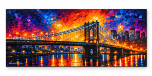 Quadro Decorativo Ponte Iluminada — Luzes da Cidade