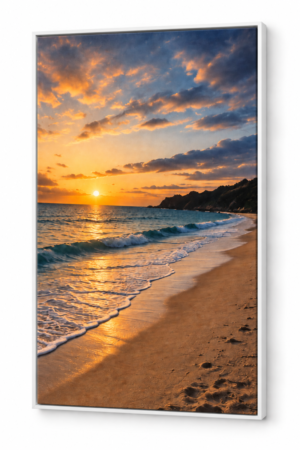 Quadro Decorativo Praia ao Entardecer — Maré Dourada