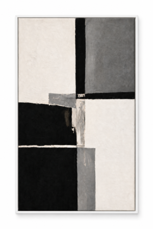 Quadro Decorativo Abstrato Geométrico Preto e Cinza - Silêncio Geométrico