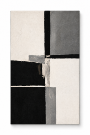 Quadro Decorativo Abstrato Geométrico Preto e Cinza - Silêncio Geométrico