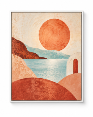 Quadro Decorativo Paisagem Abstrata com Sol Terracota - Sol de Terracota