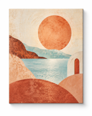 Quadro Decorativo Paisagem Abstrata com Sol Terracota - Sol de Terracota
