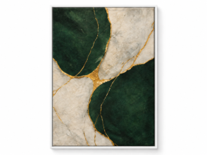 Quadro Decorativo Abstrato Verde e Dourado — Veios Verdes