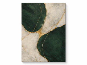 Quadro Decorativo Abstrato Verde e Dourado — Veios Verdes