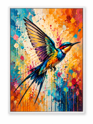 Quadro Decorativo Pássaro Colorido em Voo - Voo de Cores