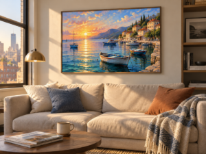 Quadro Decorativo Barcos na Luz Dourada