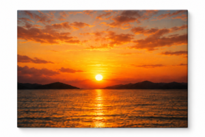 Quadro Decorativo Pôr do Sol no Mar - Entardecer Dourado