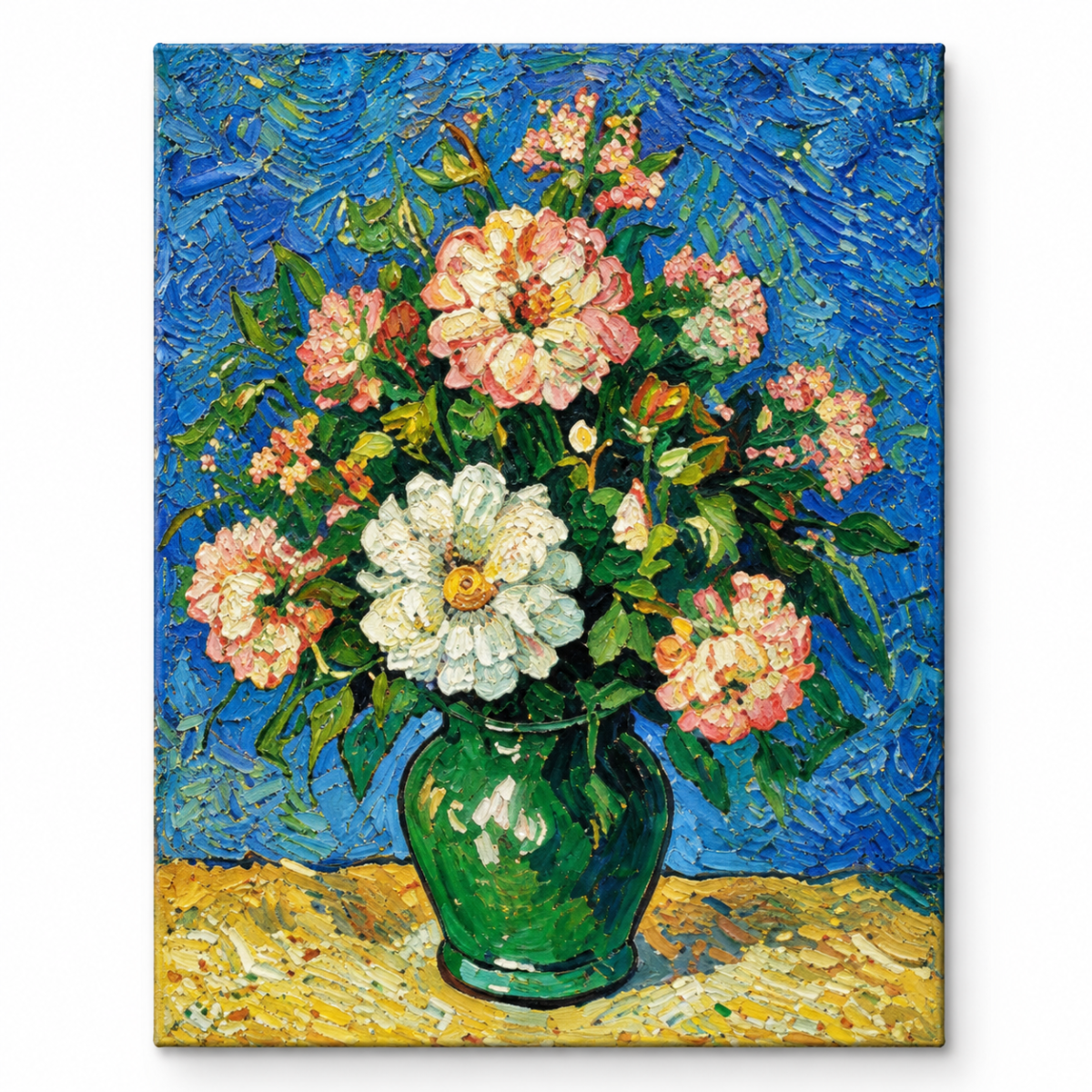 Quadro Decorativo Flores em Vaso Verde — Afeto em Azul