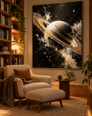 Quadro Decorativo Saturno Dourado