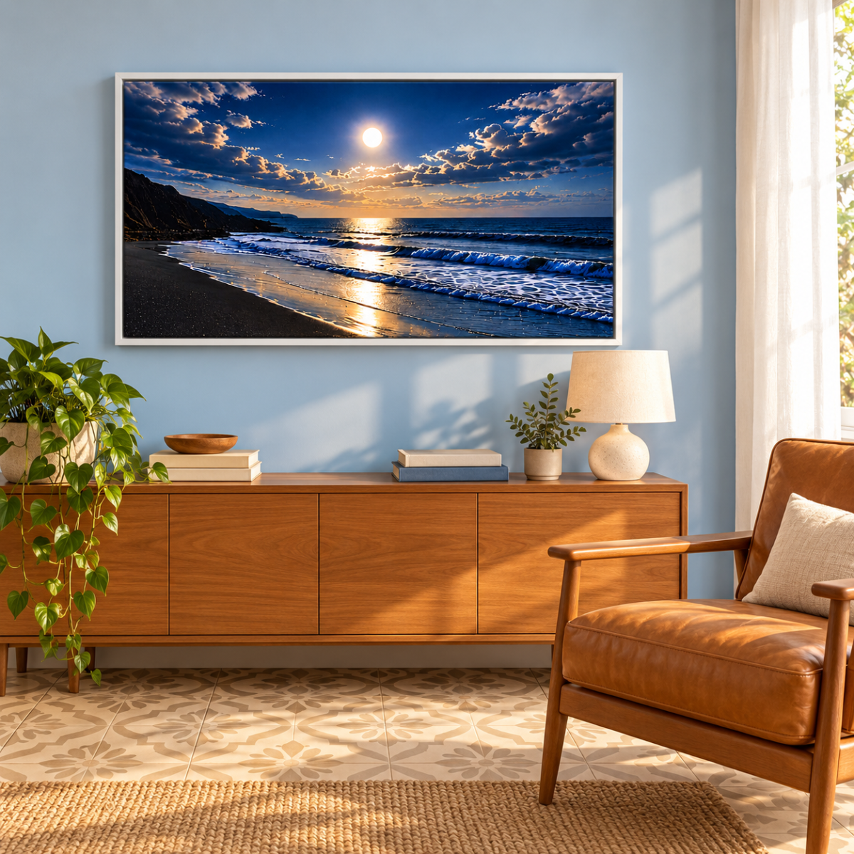 Quadro Decorativo Paisagem Noturna - Luar na Praia - Imagem 4