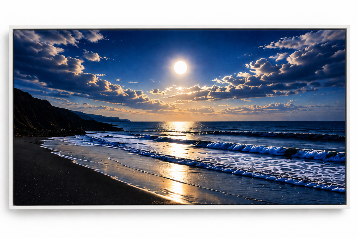 Quadro Decorativo Paisagem Noturna - Luar na Praia - Imagem 2