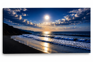 Quadro Decorativo Paisagem Noturna - Luar na Praia