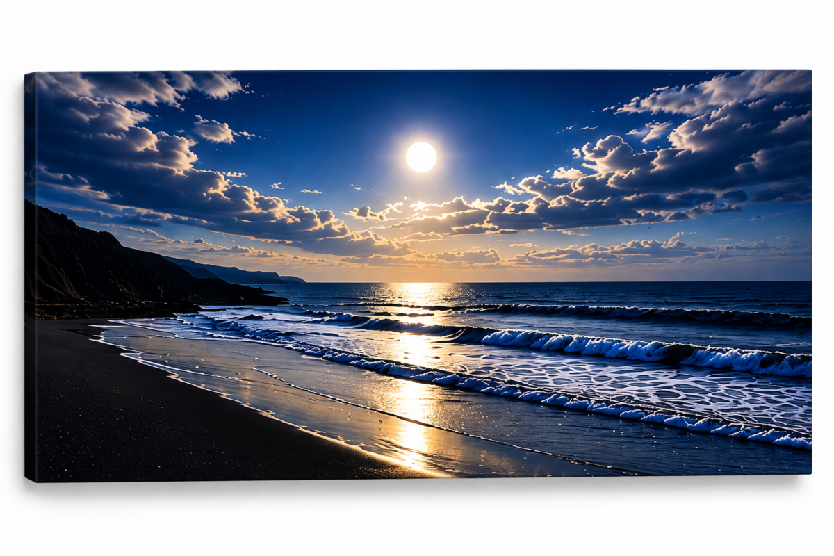 Quadro Decorativo Paisagem Noturna - Luar na Praia