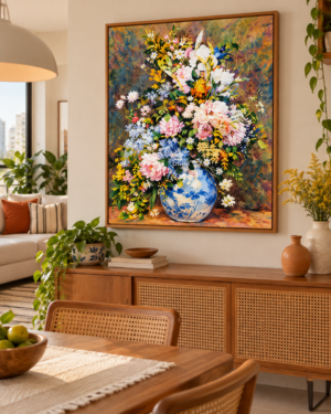 Quadro Decorativo Flores no Vaso Azul