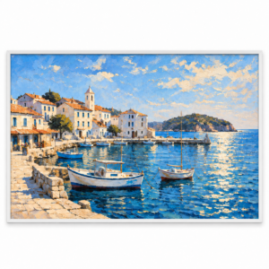 Quadro Decorativo Paisagem com Barcos — Luz Mediterrânea