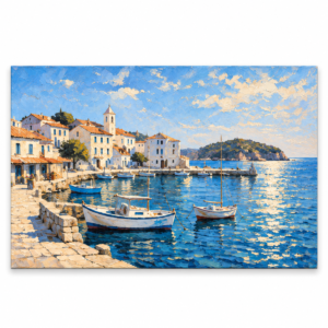 Quadro Decorativo Paisagem com Barcos — Luz Mediterrânea